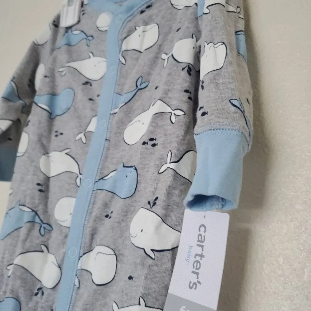 Carters Baby Boy Cute Whale 100% Cotton Long Sleeve Snap-Up Sleep & Play 6M Gray